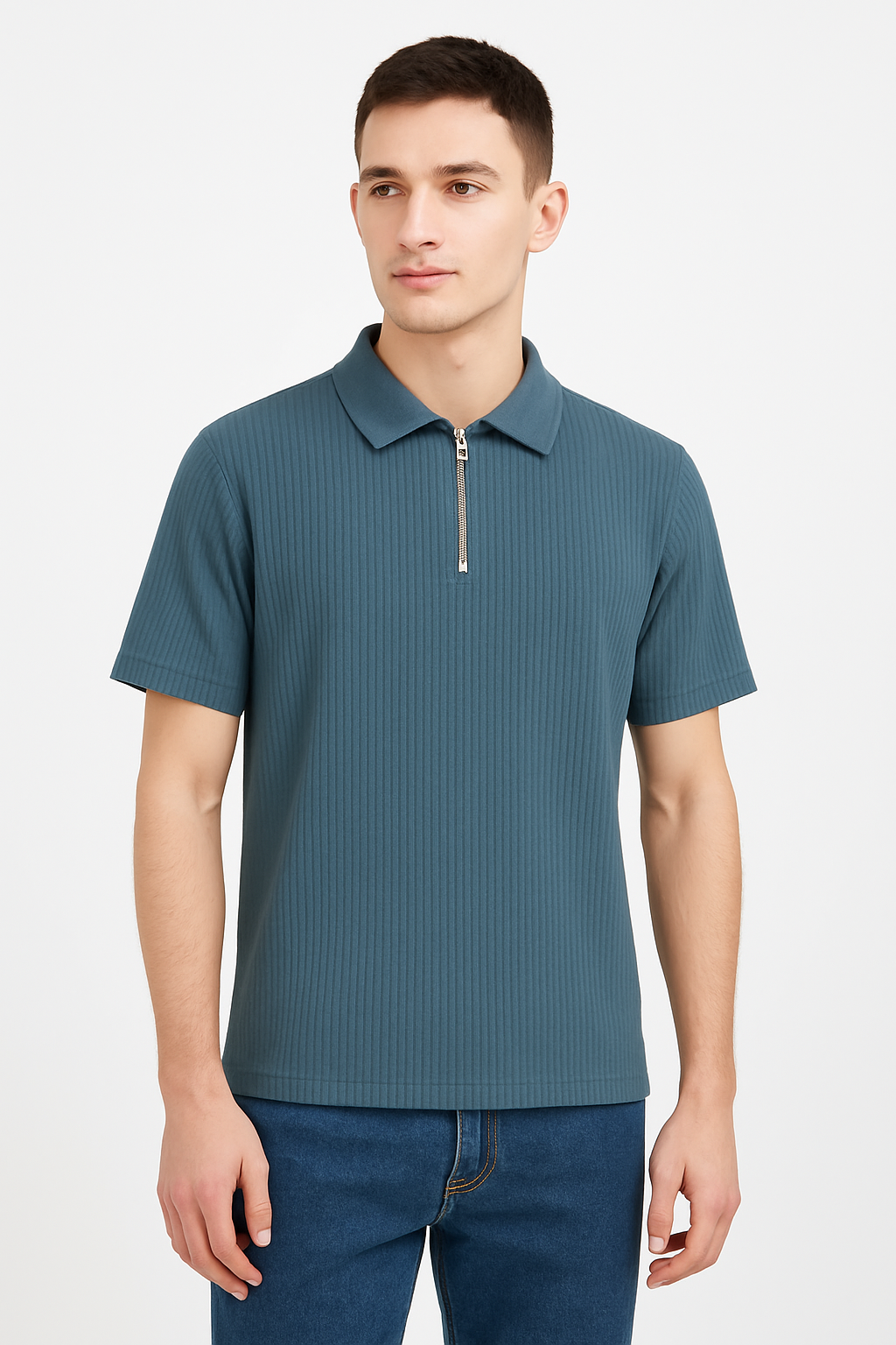 "Premium Frill Fabric Half Zip Collar T-shirt - gray Edition for casual and daily wear