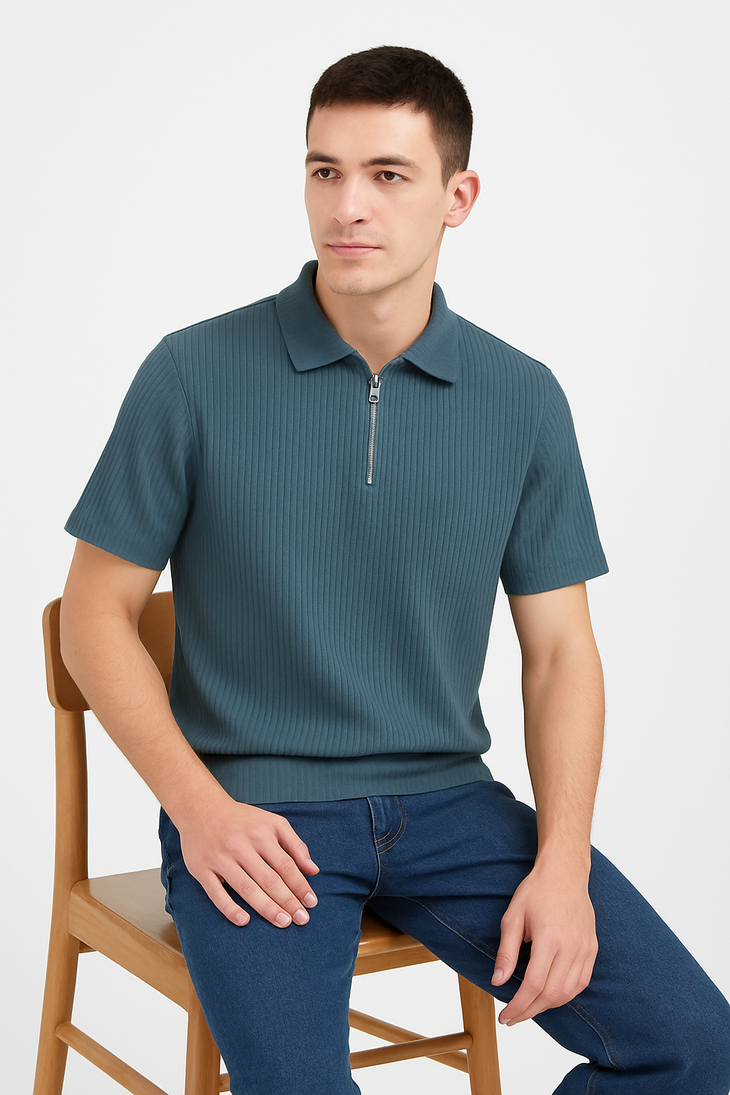 "Premium Frill Fabric Half Zip Collar T-shirt - gray Edition for casual and daily wear