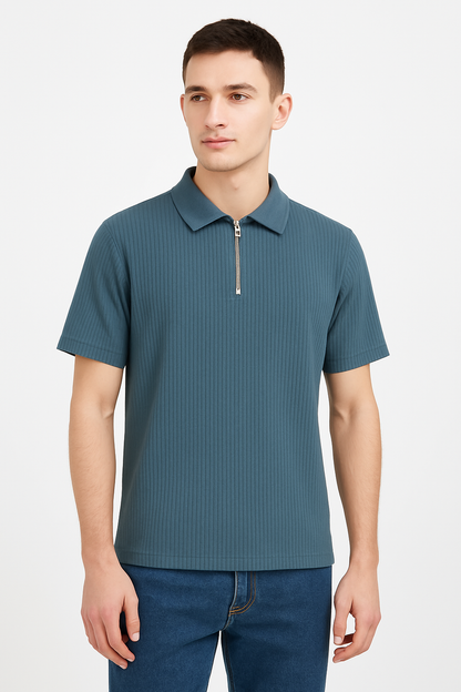 "Premium Frill Fabric Half Zip Collar T-shirt - gray Edition for casual and daily wear
