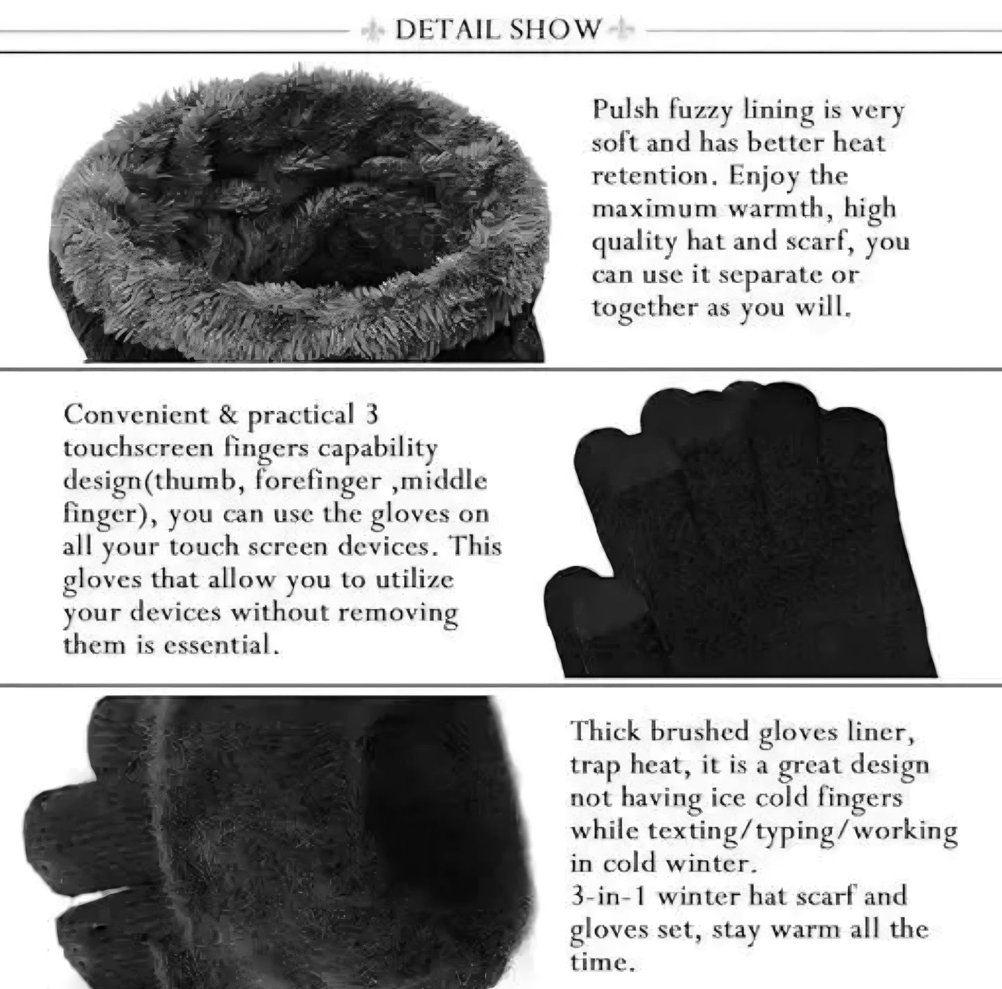 Khowaal Unisex Winter Premium Set – Woolen Beanie Cap, Neck Muffler, Gloves & 1 Pair Arm Sleeves