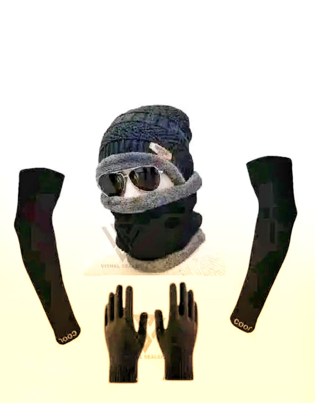 Khowaal Unisex Winter Premium Set – Woolen Beanie Cap, Neck Muffler, Gloves & 1 Pair Arm Sleeves