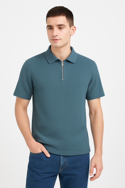 "Premium Frill Fabric Half Zip Collar T-shirt - gray Edition for casual and daily wear
